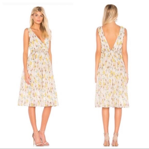 REVOLVE Line + Dot Fleur Deep V Back Crossover Floral Cotton Dress XS - Picture 1 of 10